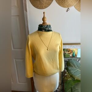 Vintage 100% Cashmere Sweater Talbots| Butter Yellow | 3/4 Sleeve sz medium